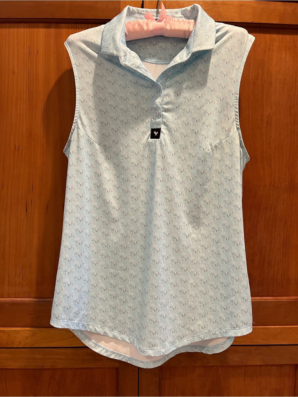 Bad Birdie Sky Blue Sleeveless Polo with Accent Print